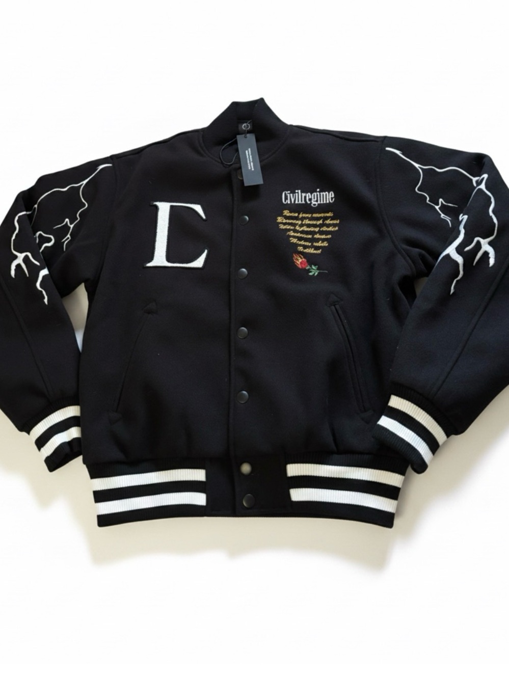 Civil Regime "Night Strikes" Heavy Embroidered Varsity Jacket NWT